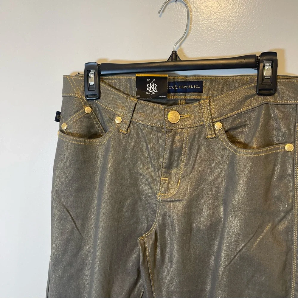 Rock & Republic new money gold shimmer jeans women's size 10 NWT‎